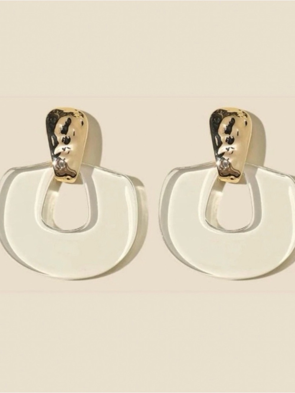 Gold and Clear Modern Hoop Drop Earrings
